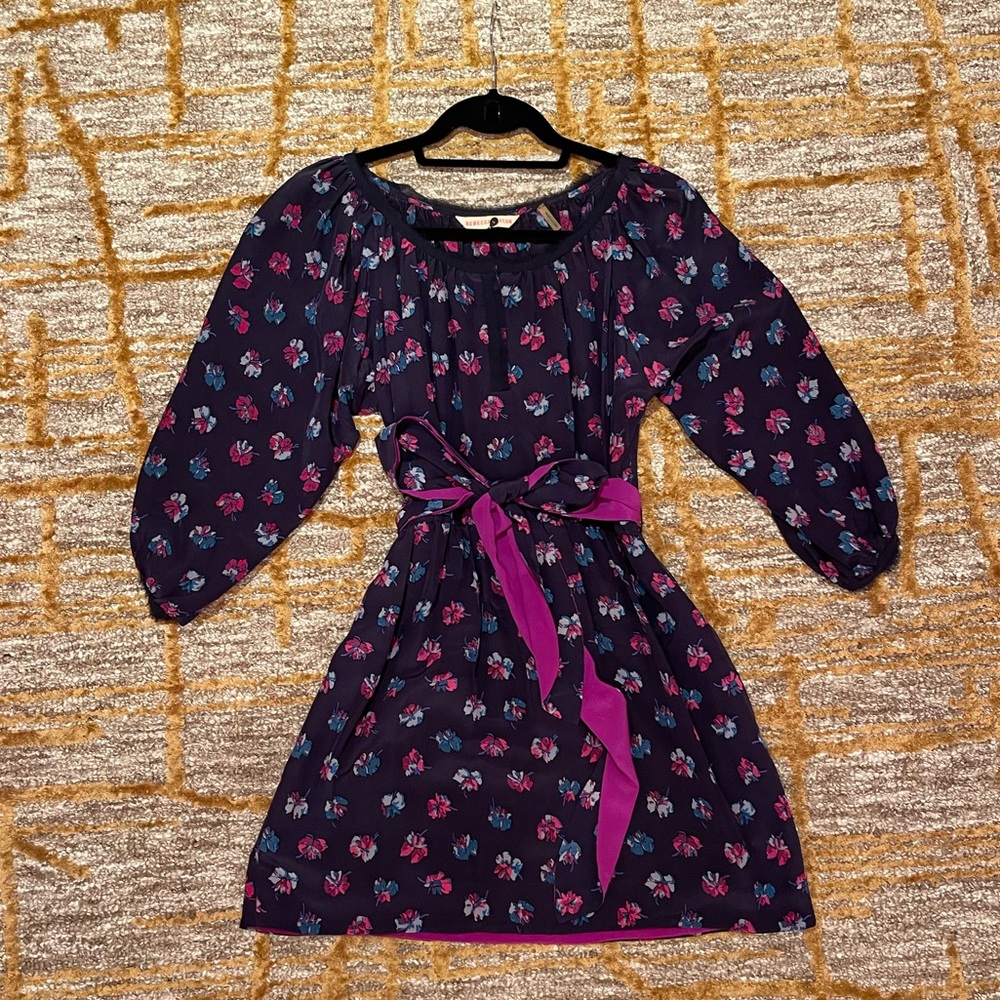 Rebecca Taylor navy silk floral dress, 0Petite